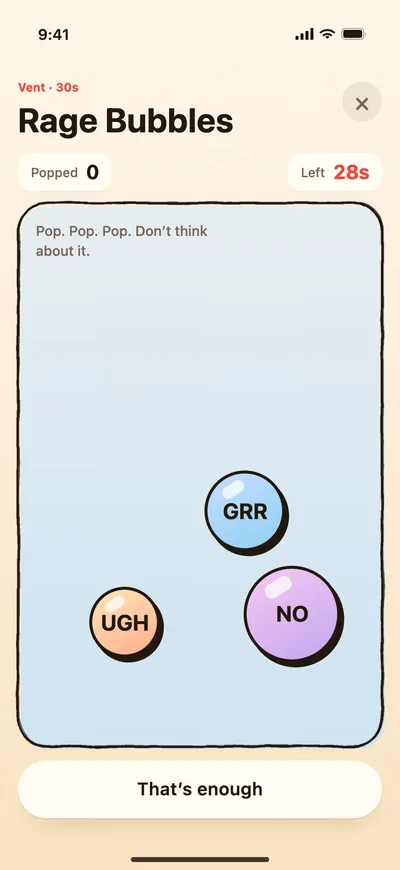 Rage Bubbles: bubbles reading UGH, GRR and NO bouncing around