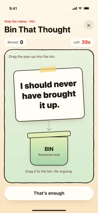 Bin That Thought: a pop-up thought and the bin